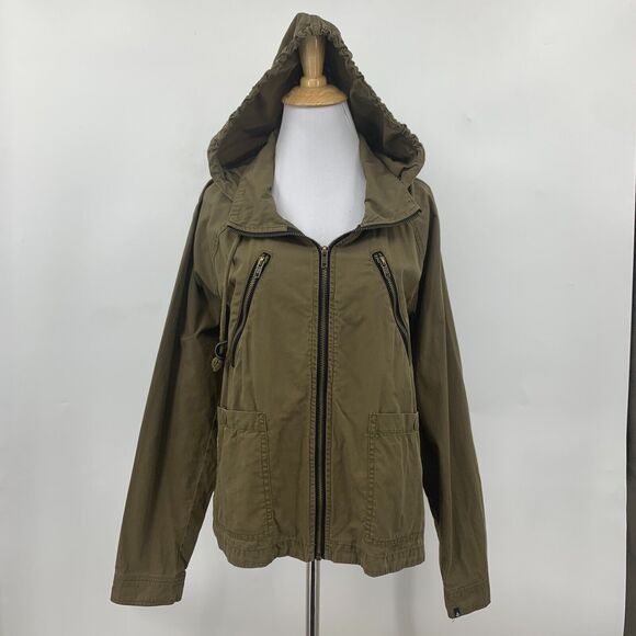 Volcom Good Side Hooded Jacket Womens M Olive Zip Up Cotton Lightweight Military - Picture 2 of 15